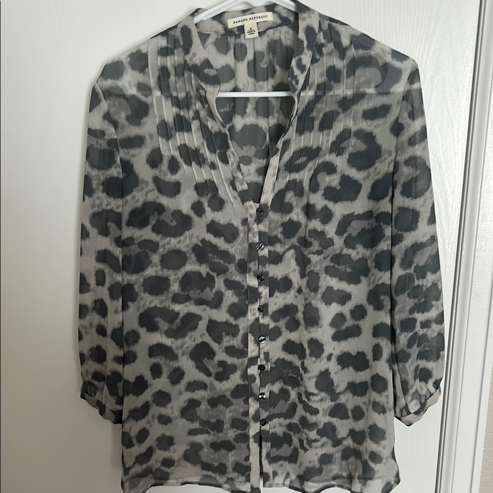 Banana Republic Gray Sheer Leopard Print Blouse
